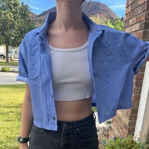 Crop Top Cropped Button Down - Wide top / blouse summer shirt